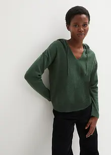 Pletený svetr s výstřihem do V a kapucí, bonprix