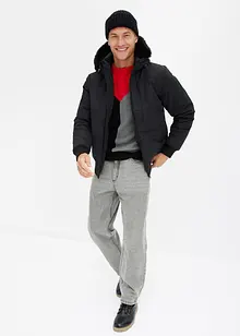 Prošívaná bunda s kožešinovou kapucí, střih bluzonu, bonprix