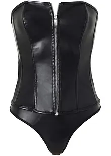 Korzet + kalhotky tanga z umělé kůže (2dílná souprava), bonprix