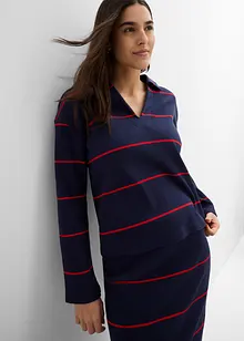 Žebrové triko polo s dlouhým rukávem, bonprix