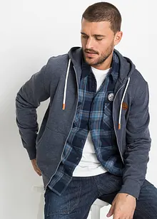 Mikina na zapínání s kapucí a s detaily z umělé kůže, bonprix