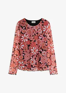 Tričko s dlouhým rukávem ze síťoviny s potiskem, bonprix