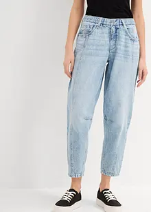 Džíny Barrel, Mid Waist, nízký podíl streče, zkrácené, bonprix