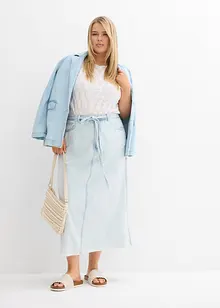 Džínová midi sukně, Mid Waist, Super Soft, bonprix