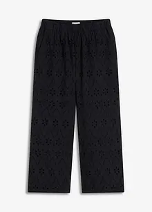 Culotte kalhoty z materiálu s dírkovanou výšivkou, bonprix