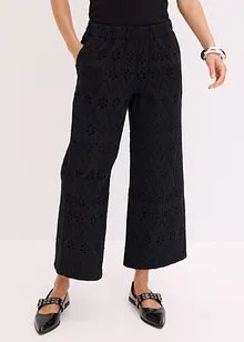 Culotte kalhoty z materiálu s dírkovanou výšivkou, bonprix