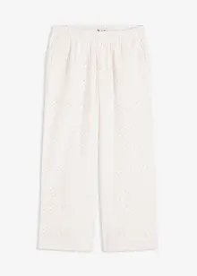 Culotte kalhoty z materiálu s dírkovanou výšivkou, bonprix