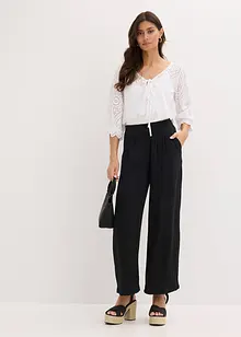 Halenka s dírkovanou výšivkou a nabíranými rukávy, bonprix