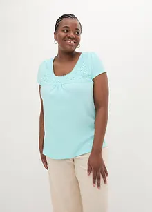 Bavlněné tričko s krajkou, krátký rukáv, bonprix