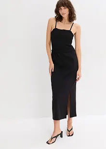 Midi šaty z pevného žerzeje, s žabičkovanou vsadkou a rozparkem, bonprix