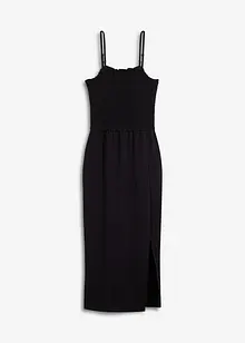 Midi šaty z pevného žerzeje, s žabičkovanou vsadkou a rozparkem, bonprix