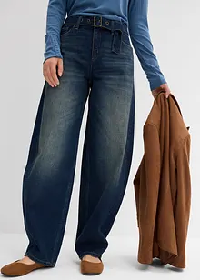 Džíny Barrel s páskem, Mid Waist, bonprix
