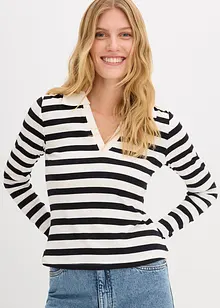 Triko polo s dlouhým rukávem, z žebrového materiálu, bonprix