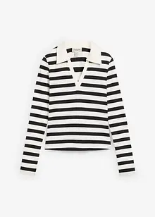 Triko polo s dlouhým rukávem, z žebrového materiálu, bonprix