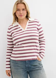 Triko polo s dlouhým rukávem, z žebrového materiálu, bonprix