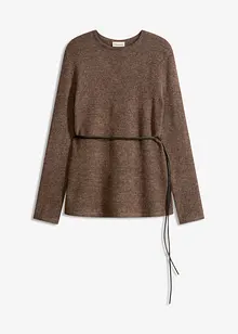 Pletené tričko s podílem vlny a vázačkou z imitace kůže, bonprix