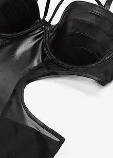 Body tanga ouvert z materiálu s mokrou úpravou, bonprix