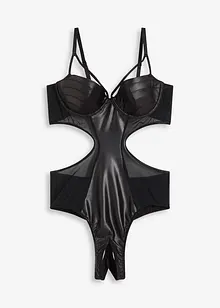 Body tanga ouvert z materiálu s mokrou úpravou, bonprix