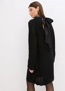 Pletené minišaty se saténovou mašlí a lehkou průhledností, bonprix