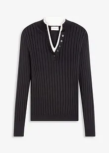 Žebrovaný svetr z jemné pleteniny s viskózou, vzhled 2 v 1, bonprix