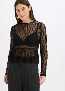 Triko s dlouhým rukávem, z krajky, bonprix