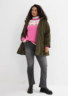 Teplá manšestrová parka s medvídkovou podšívkou v kapuci,  střih do linie A, bonprix