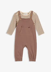 Žebrované kalhoty s laclem a body, z čisté organické bavlny (2dílná souprava), bonprix