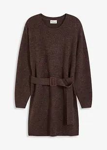 Krátké pletené šaty s podílem měkké vlny a s páskem, bonprix