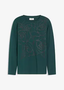 Triko s dlouhým rukávem a potiskem růží, bonprix