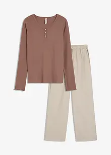 Volnočasové žebrové triko a tkané kalhoty, bonprix