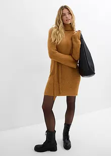 Krátké žebrované pletené šaty s rolákem, bonprix
