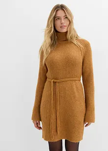 Krátké žebrované pletené šaty s rolákem, bonprix