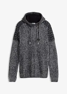 Svetr ze silnější pleteniny, s kapucí a detaily v motorkářském stylu, bonprix