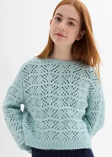 Svetr z hrubé pleteniny s dírkovanou výšivkou, bonprix