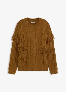 Oversize svetr s třásněmi, bonprix