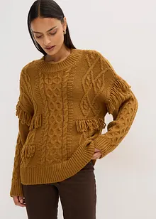 Oversize svetr s třásněmi, bonprix