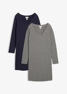 Žerzejové šaty s výstřihem do V (2 ks v balení), bonprix