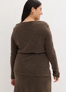 Pletené tričko s podílem vlny a vázačkou z imitace kůže, bonprix