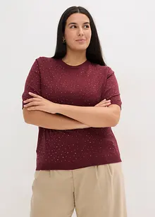 Svetr z jemné pleteniny, se třpytivými kamínky, poloviční rukáv, bonprix