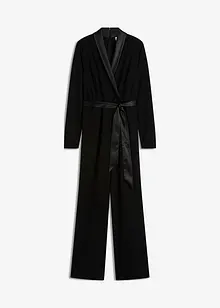 Overal ze strukturovaného krepu, se saténovou vsadkou, bonprix