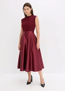 Midi šaty z lesklého saténu s krajkou, bonprix