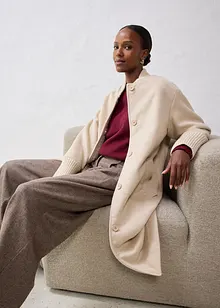 Vlněný kabát s pletenou aplikací, bonprix