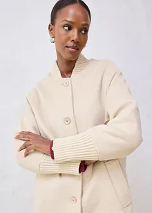 Vlněný kabát s pletenou aplikací, bonprix