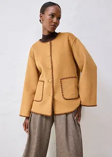 Vlněný kabátek s ozdobnou výšivkou (2dílná souprava se šálou), bonprix