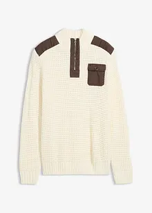 Svetr s límečkem, z hrubé pleteniny, s tkanými aplikacemi, bonprix