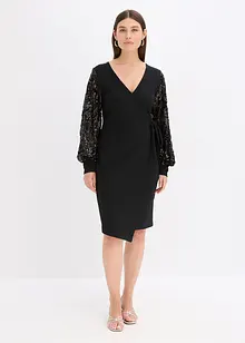 Midi šaty s flitrovou výšivkou na rukávech, bonprix