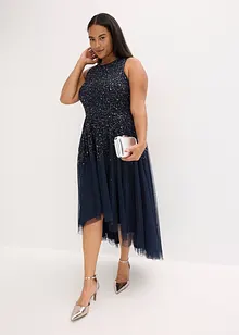 Šaty s prodlouženým zadním lemem a pajetkovou výšivkou, bonprix