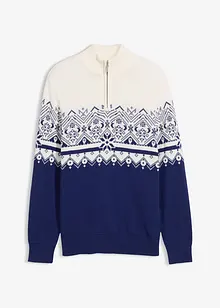 Svetr s norským vzorem a límcem na zip, z čisté bavlny, bonprix