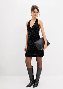 Pajetkové šaty s ramínkem za krk, bonprix