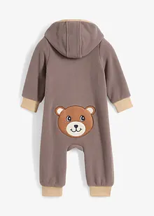 Flísový overal s kapucí a aplikací medvídka, bonprix
